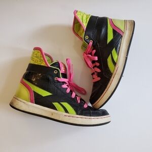 Y2K Reebok Neon High Top Sneakers Black Pink Green Womens 5.5 Kids 4